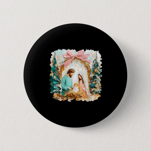 Preppy Painted Christian Nativity Scene God Faith  Button (Front)