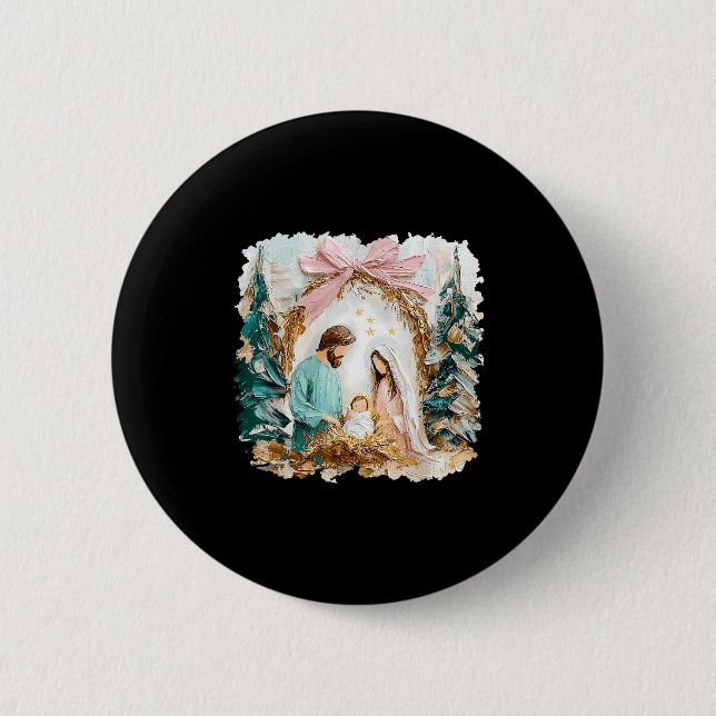 Preppy Painted Christian Nativity Scene God Faith  Button (Front)