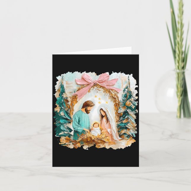 Preppy Painted Christian Nativity Scene God Faith  Card (Front)
