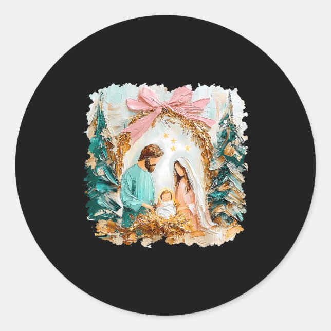 Preppy Painted Christian Nativity Scene God Faith  Classic Round Sticker (Front)