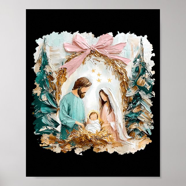 Preppy Painted Christian Nativity Scene God Faith  Poster (Front)