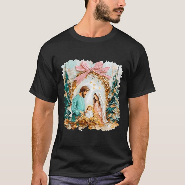 Preppy Painted Christian Nativity Scene God Faith  T-Shirt (Front)