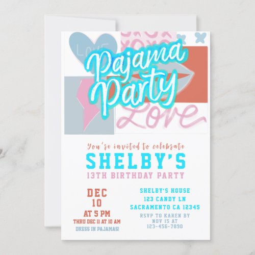 Preppy Pajama Party Girls Birthday  Invitation