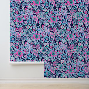 Preppy Palm Beach Blue & Pink Flowers Wallpaper