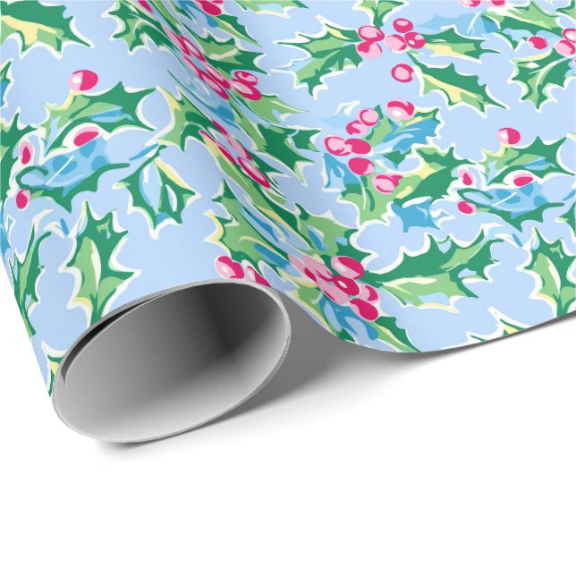 Preppy Palm Beach Christmas Holly Wrapping Paper (Roll Corner)