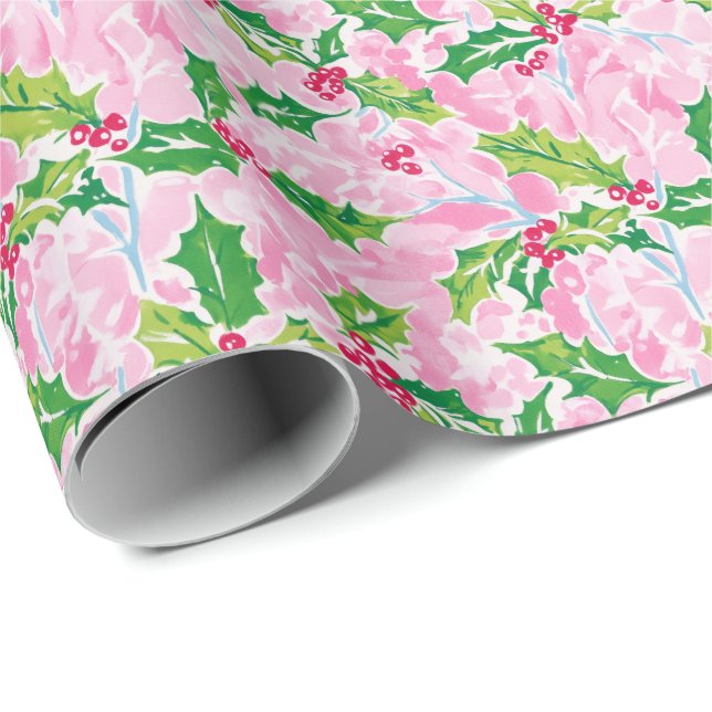 Preppy Palm Beach Christmas Holly Wrapping Paper (Roll Corner)
