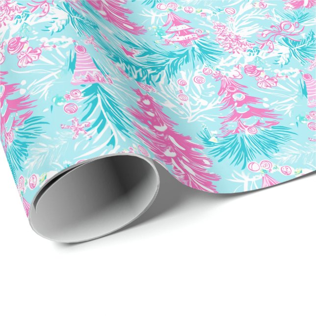 Preppy Palm Beach Christmas Trees & Ornaments Wrapping Paper (Roll Corner)