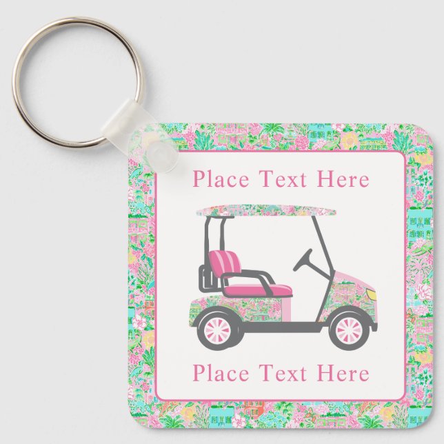 Preppy Palm Beach Golf Cart Keychain (Front)