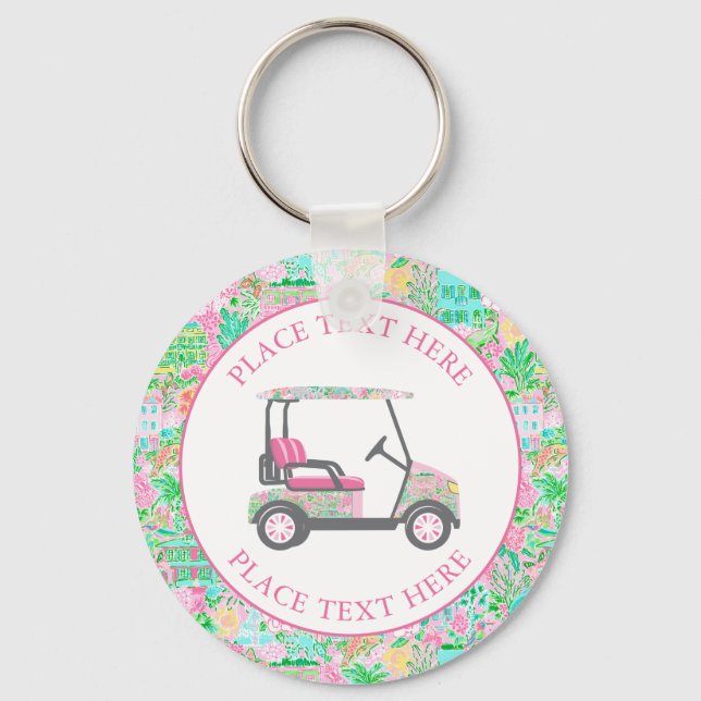 Preppy Palm Beach Golf Cart Keychain (Front)