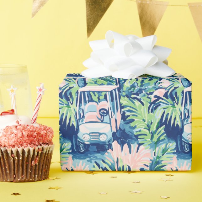 Preppy Palm Beach Golf Carts Wrapping Paper (Birthday Party)