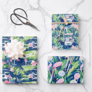 Preppy Palm Beach Golf Wrapping Paper Sheets