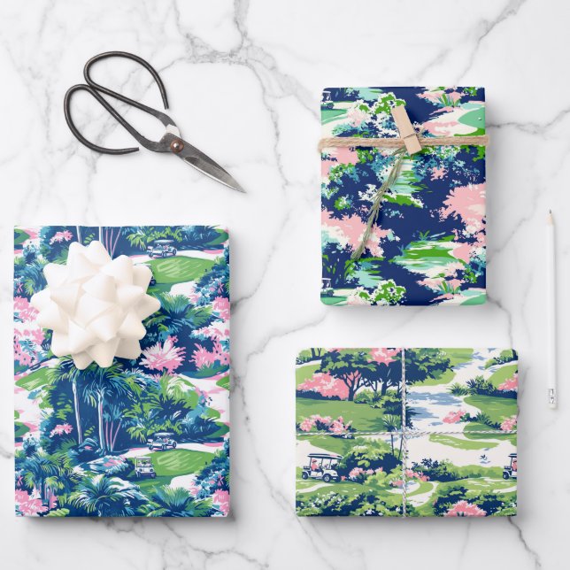 Preppy Palm Beach Golf Wrapping Paper Sheets (Front)