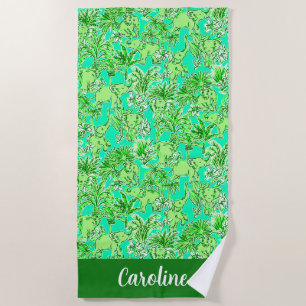 Preppy Palm Beach Green Elephants Personalized Towel