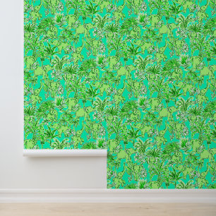 Preppy Palm Beach Green Elephants Wallpaper
