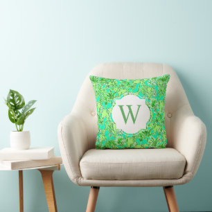Preppy Palm Beach Green Green Elephants Monogram Throw Pillow