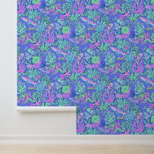 Preppy Palm Beach Lavender Ocean Sealife Wallpaper