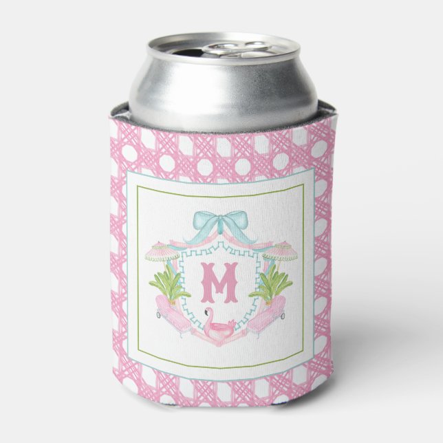 Preppy Palm Beach Monogram Crest Can Cooler (Can Front)