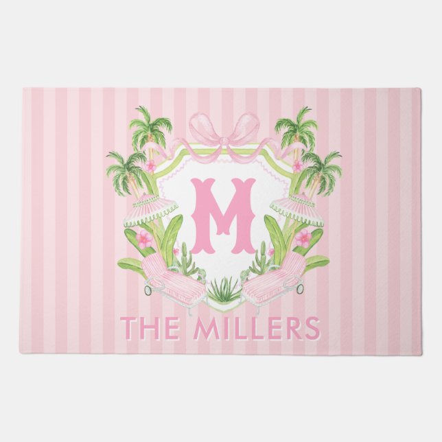 Preppy Palm Beach Monogram Crest Doormat (Front)
