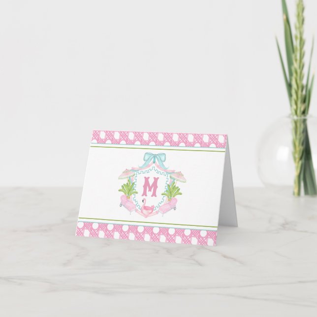 Preppy Palm Beach Monogram Crest Letterpress Thank You Card (Front)