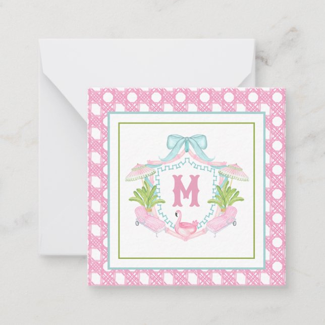 Preppy Palm Beach Monogram Crest Note Card (Front)