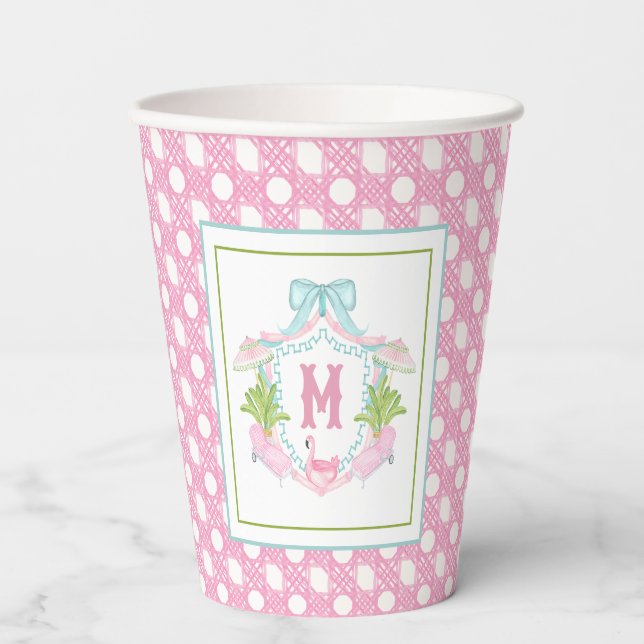 Preppy Palm Beach Monogram Crest Paper Cups (Front)