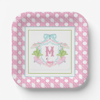Preppy Palm Beach Monogram Crest Paper Plates