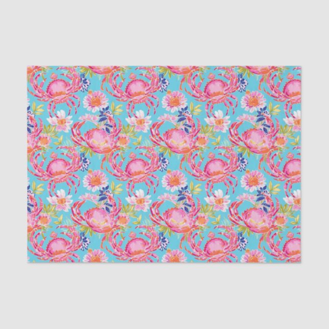Preppy Palm Beach Ocean Crabs Pattern Tissue Paper (Front)