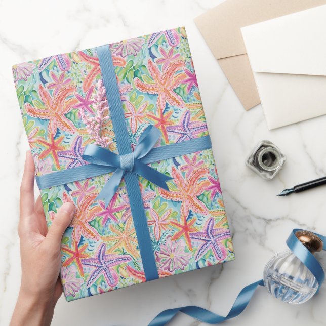 Preppy Palm Beach Ocean Starfish Pattern Wrapping Paper (Gifting)