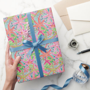 Preppy Palm Beach Ocean Starfish Pattern Wrapping Paper