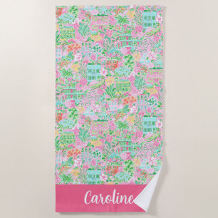 Preppy Palm Beach  Pink Charleston Personalized Towel