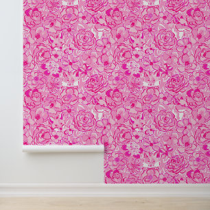 Preppy Palm Beach Pink Flowers & Foxes Wallpaper