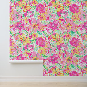 Preppy Palm Beach Pink & Yellow Flowers Wallpaper
