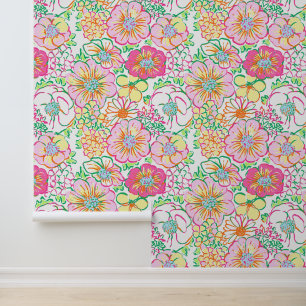 Preppy Palm Beach Pink & Yellow Flowers Wallpaper