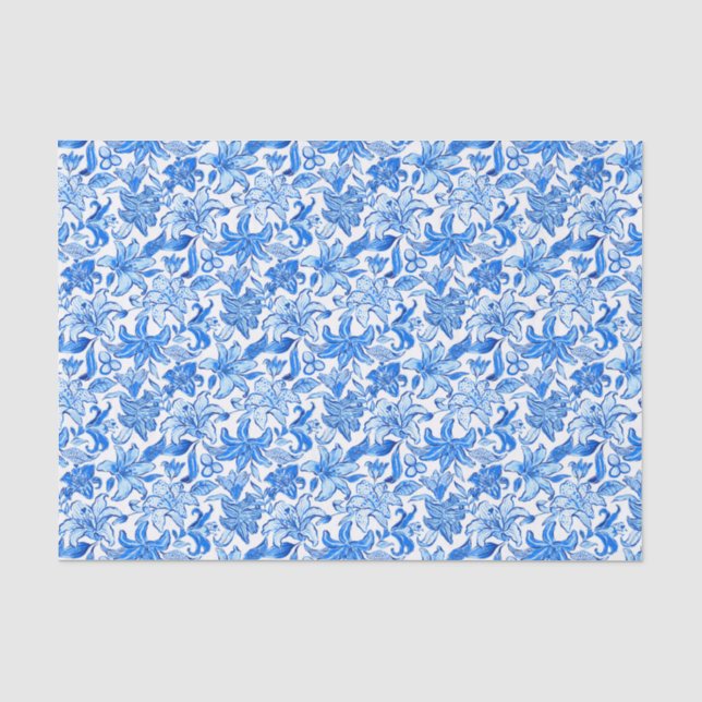 Preppy Palm Beach Print Blue and White Flowers Tissue Paper (Front)