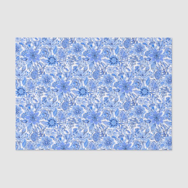 Preppy Palm Beach Print Blue and White Flowers Tissue Paper (Front)