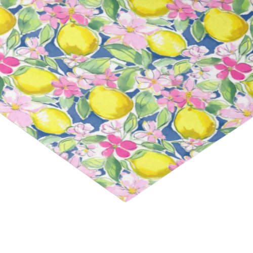 Preppy Palm Beach Print Blue and Yellow Lemons Tissue Paper