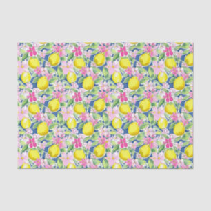 Preppy Palm Beach Print Blue and Yellow Lemons Tissue Paper