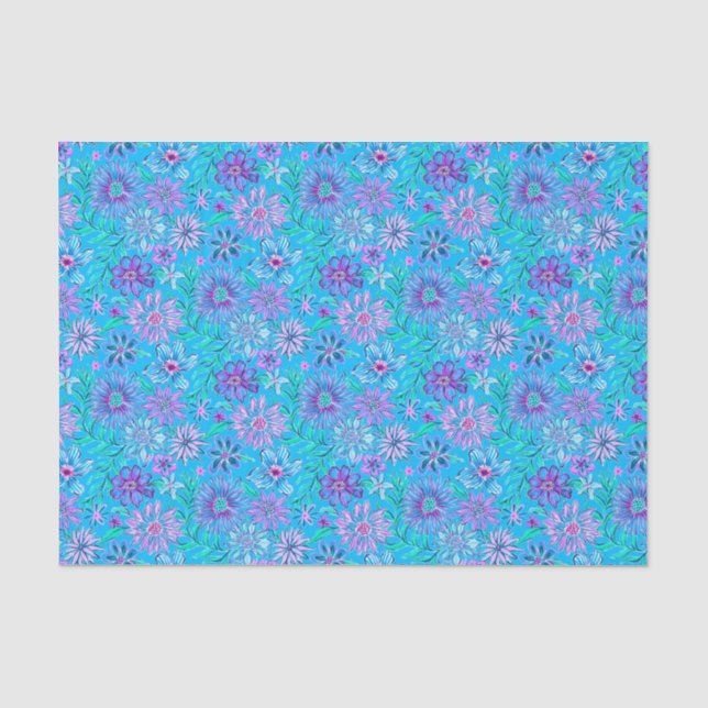 Preppy Palm Beach Print Blue Flowers Tissue Paper (Front)