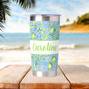 Preppy Palm Beach Print Blue & Green Limes Insulated Tumbler