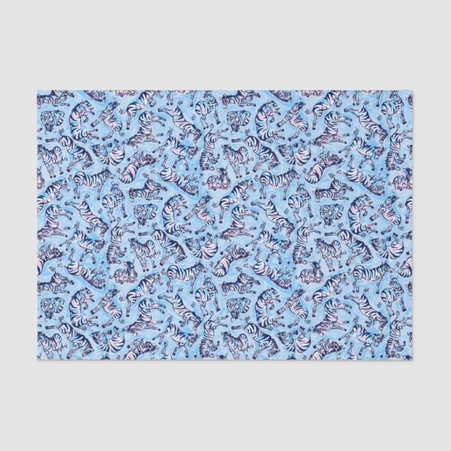 Preppy Palm Beach Print Blue Zebras Tissue Paper (Front)