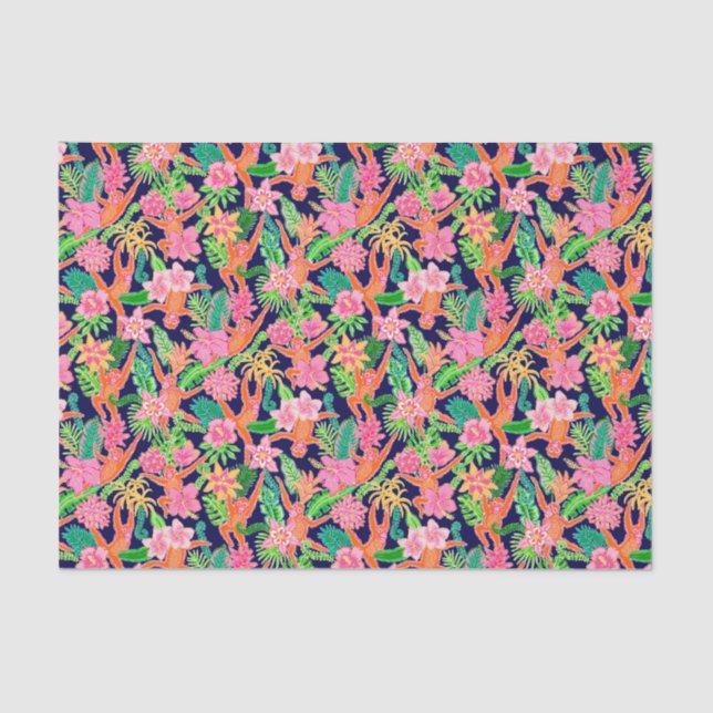 Preppy Palm Beach Print Cute Orangutans Tissue Paper (Front)