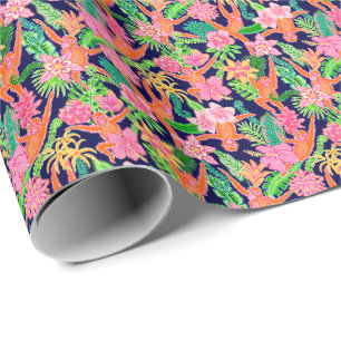 Preppy Palm Beach Print Cute Orangutans Wrapping Paper