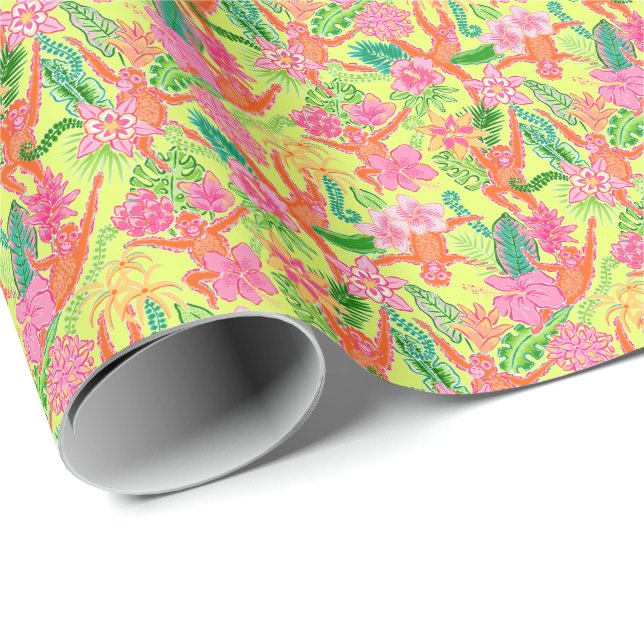 Preppy Palm Beach Print Cute Orangutans Wrapping Paper (Roll Corner)