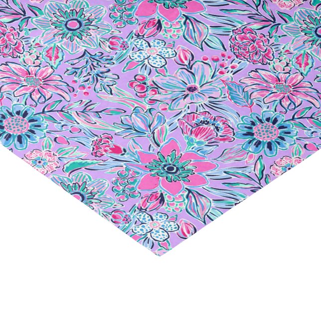 Preppy Palm Beach Print Lavender and Pink Flowers Tissue Paper (Corner)