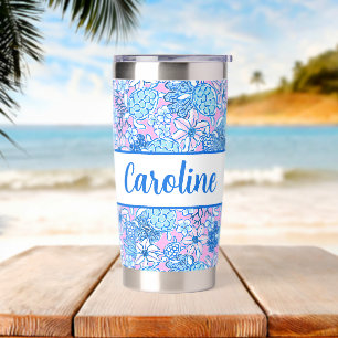 Preppy Palm Beach Print Lavender & Blue Turtles Insulated Tumbler