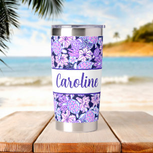 Preppy Palm Beach Print Lavender & Navy Turtles Insulated Tumbler