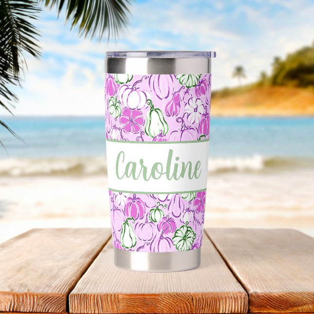 Preppy Palm Beach Print Lavender Pumpkins Insulated Tumbler (Beach)
