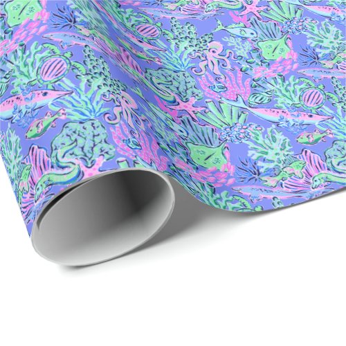 Preppy Palm Beach Print Lavender Underwater Wrapping Paper
