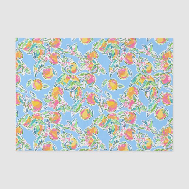 Preppy Palm Beach Print Pastel Oranges Tissue Paper (Front)