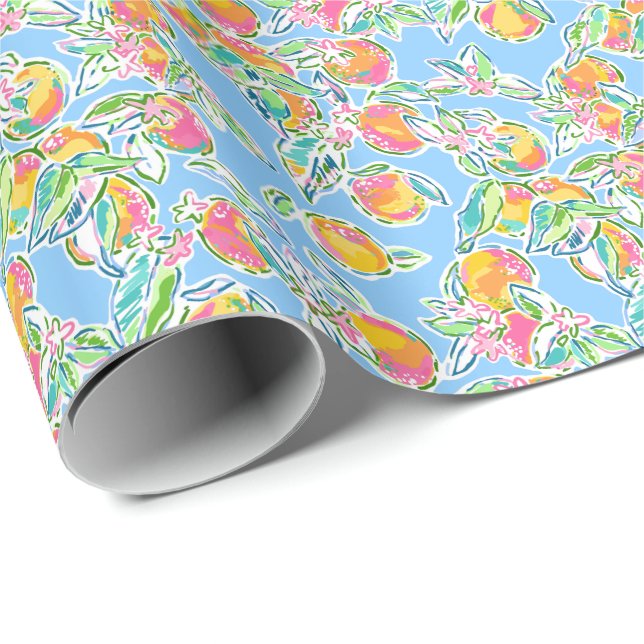 Preppy Palm Beach Print Pastel Oranges Wrapping Paper (Roll Corner)